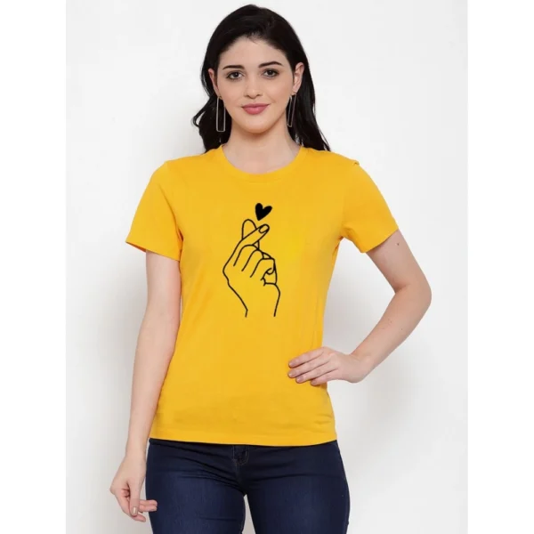 Women's Cotton Blend Hand Heart Line Art Printed T-Shirt (Yellow)