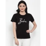 Women's Cotton Blend Babe Printed T-Shirt (Black)