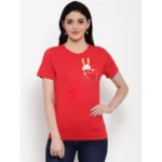 Women's Cotton Blend Rabbit Printed T-Shirt (Red)