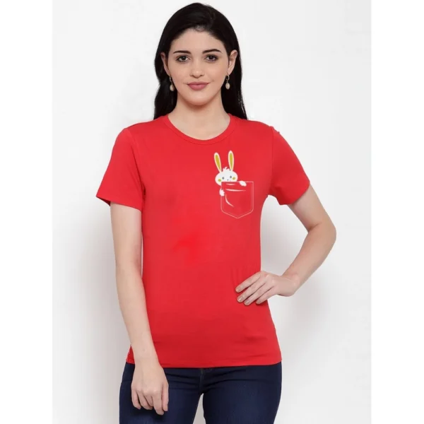 Women's Cotton Blend Rabbit Printed T-Shirt (Red)