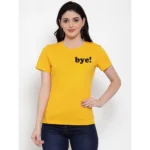 Women's Cotton Blend Bye Printed T-Shirt (Yellow)