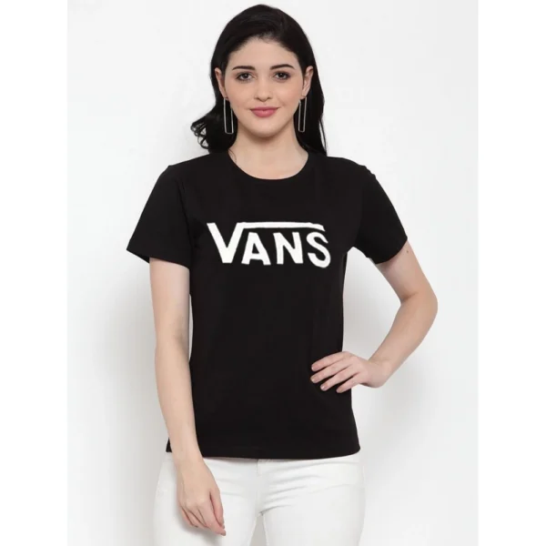 Women's Cotton Blend Vans Printed T-Shirt (Black)