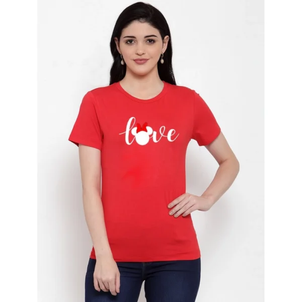 Women's Cotton Blend Love Printed T-Shirt (Red)