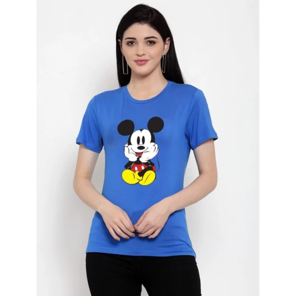 Women's Cotton Blend Mickey Mouse Printed T-Shirt (Blue)