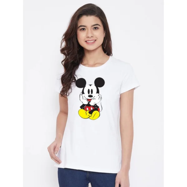 Women's Cotton Blend Mickey Mouse Printed T-Shirt (White)