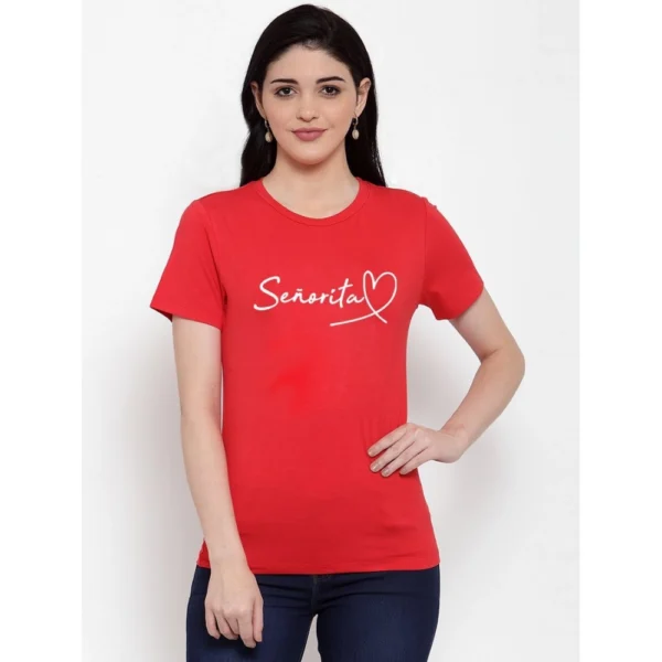 Women's Cotton Blend Senorita Printed T-Shirt (Red)