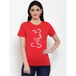 Women's Cotton Blend Hand Heart Line Art Printed T-Shirt (Red)