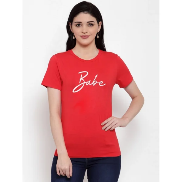 Women's Cotton Blend Babe Printed T-Shirt (Red)