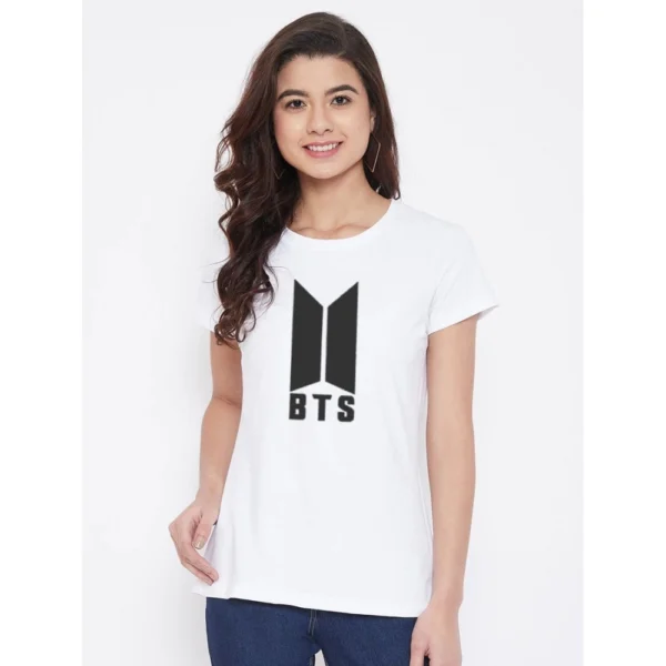 Women's Cotton Blend Bts Print Printed T-Shirt (White)