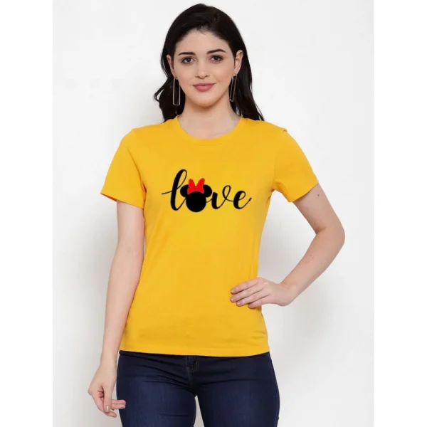 Women's Cotton Blend Love Printed T-Shirt (Yellow)