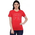 Women's Cotton Blend Hope Printed T-Shirt (Red)