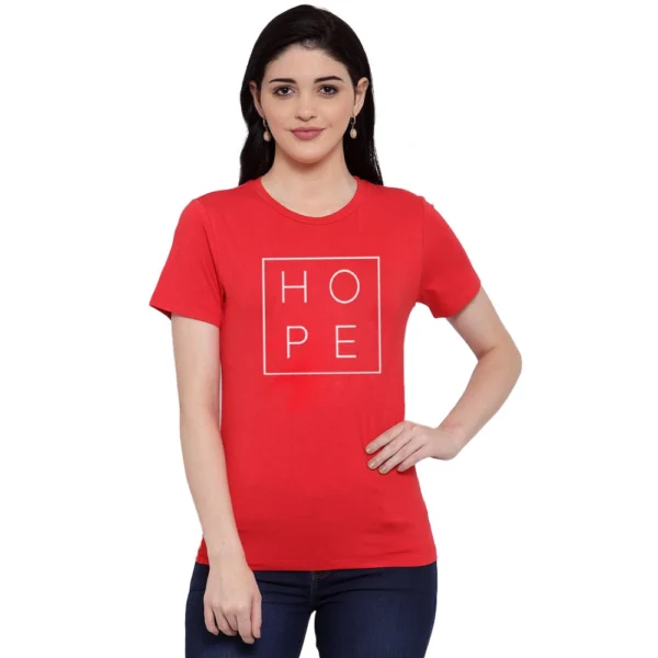 Women's Cotton Blend Hope Printed T-Shirt (Red)