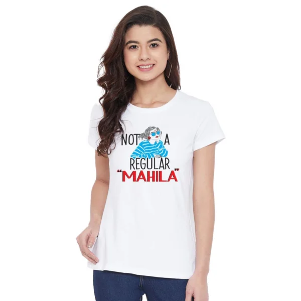 Women's Cotton Blend Not A Regular Mahila Printed T-Shirt (White)