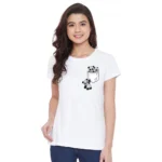 Women's Cotton Blend Pandas In My Pocket Printed T-Shirt (White)