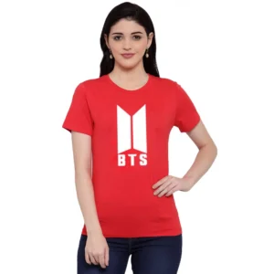 Women's Cotton Blend Bts Print Printed T-Shirt (Red)