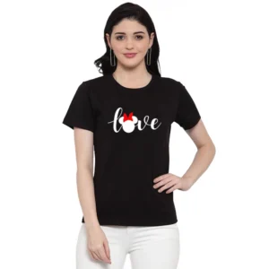 Women's Cotton Blend Love Printed T-Shirt (Black)