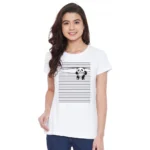 Women's Cotton Blend Peeping Panda Printed T-Shirt (White)