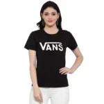 Women's Cotton Blend Vans Printed T-Shirt (Black)