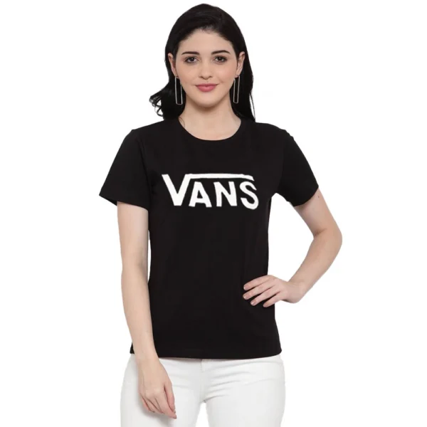 Women's Cotton Blend Vans Printed T-Shirt (Black)