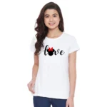 Women's Cotton Blend Love Printed T-Shirt (White)