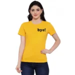 Women's Cotton Blend Bye Printed T-Shirt (Yellow)