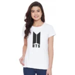 Women's Cotton Blend Bts Print Printed T-Shirt (White)