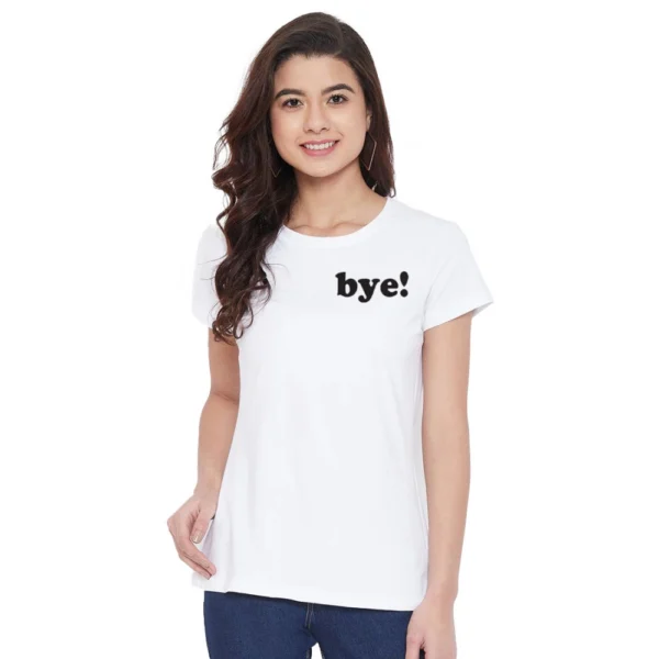 Women's Cotton Blend Bye Printed T-Shirt (White)