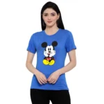 Women's Cotton Blend Mickey Mouse Printed T-Shirt (Blue)