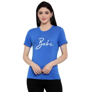 Women's Cotton Blend Babe Printed T-Shirt (Blue)