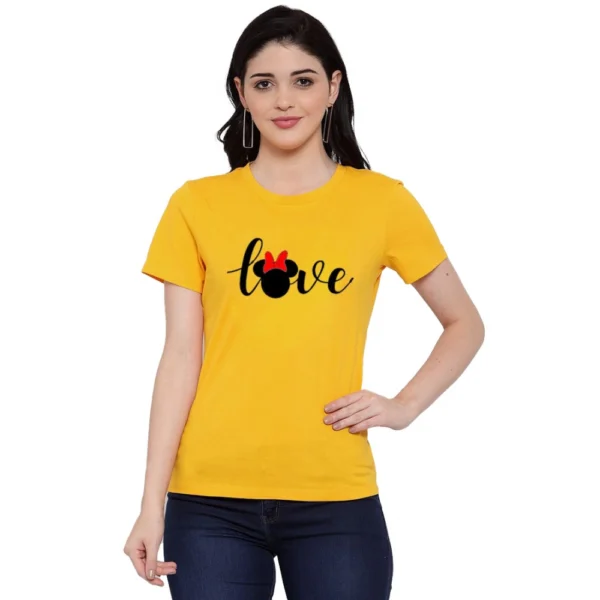 Women's Cotton Blend Love Printed T-Shirt (Yellow)