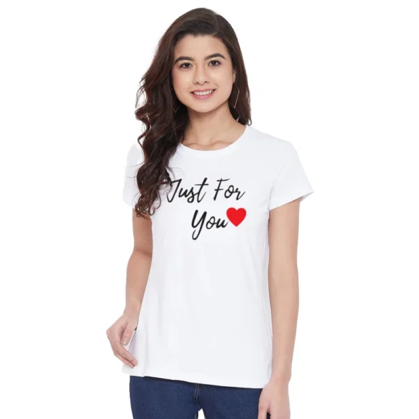 Women's Cotton Blend Just For You Printed T-Shirt (White)