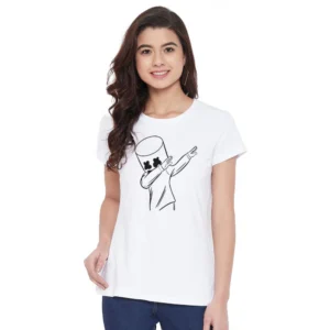 Women's Cotton Blend Marshmello Dap Printed T-Shirt (White)