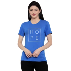 Women's Cotton Blend Hope Printed T-Shirt (Blue)