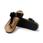 Women Cork Adjustable Buckle Straps Cork Sandals (Black)