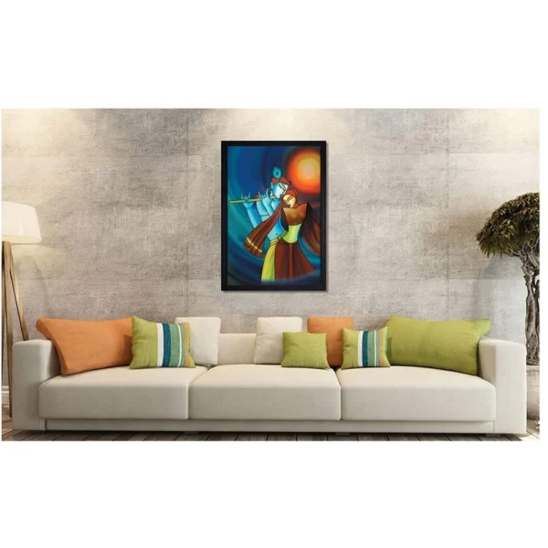 Radha Krishna Painting with Synthetic Photo Frame (Multicolor)