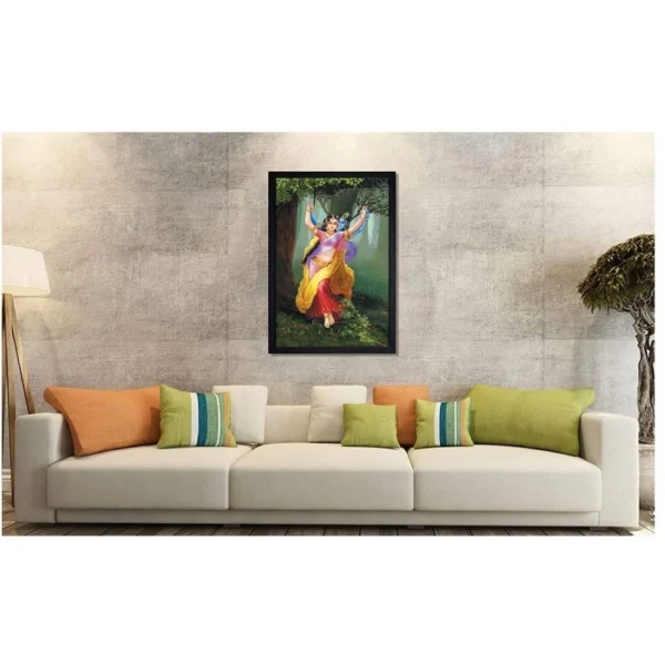 Radha Krishna Painting with Synthetic Photo Frame (Multicolor)