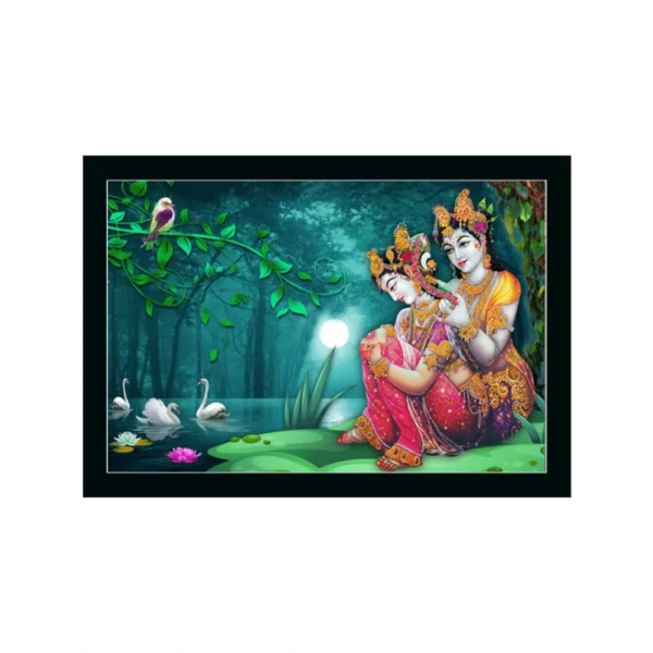 Radha Krishna Painting with Synthetic Photo Frame (Multicolor)