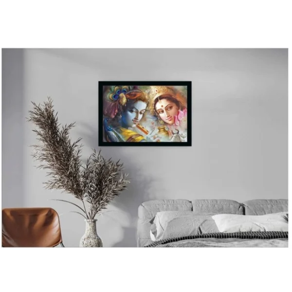 Radha Krishna Painting with Synthetic Photo Frame (Multicolor)