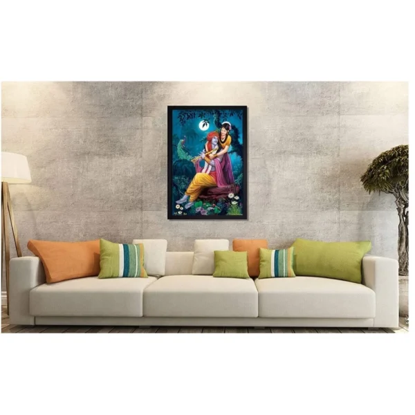 Radha Krishna Painting with Synthetic Photo Frame (Multicolor)