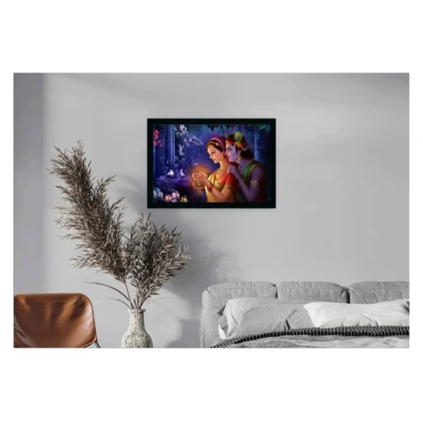 Radha Krishna Painting with Synthetic Photo Frame (Multicolor)