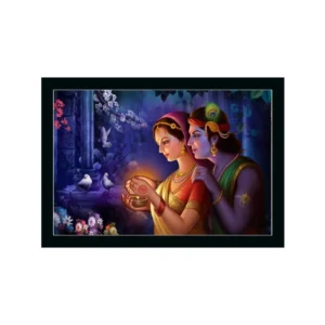 Radha Krishna Painting with Synthetic Photo Frame (Multicolor)