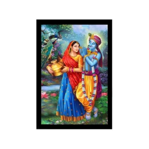 Radha Krishna Painting with Synthetic Photo Frame (Multicolor)