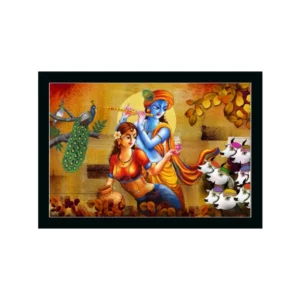 Radha Krishna Painting with Synthetic Photo Frame (Multicolor)