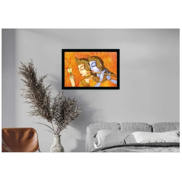 Radha Krishna Painting with Synthetic Photo Frame (Multicolor)