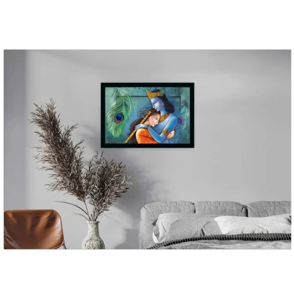 Radha Krishna Painting with Synthetic Photo Frame (Multicolor)