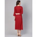 Women's Casual 3/4 th Sleeve Solid Rayon Dobby Dress (Maroon)