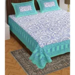 Cotton Printed Queen Size Bedsheet With 2 Pillow Covers (Sea Green, 90x100 Inch)