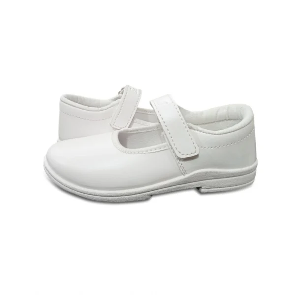 Girls Rexine Ox-Ankle Velcro Closure School Shoe (White)