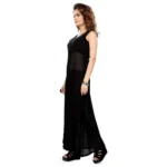 Women's Cotton Blend Solid Sleeveless Maxi Dress (Black)