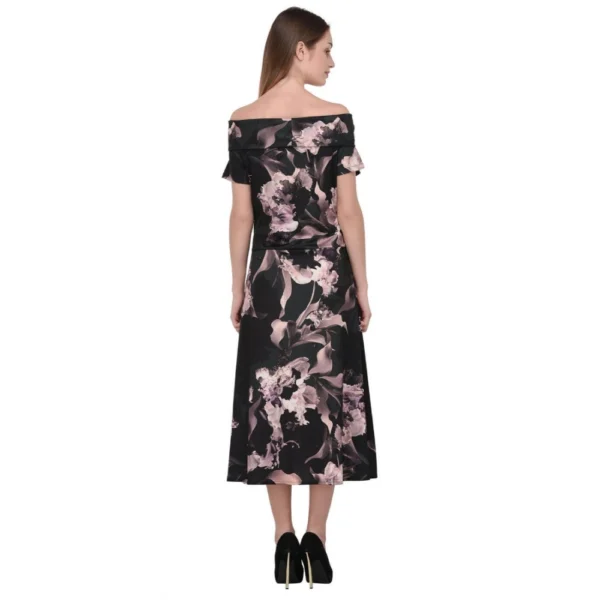 Women's Cotton Blend Abstract Short Sleeves Dress (Black)